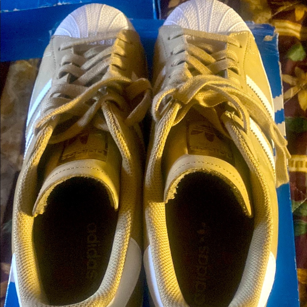 Adidas Kids Tan and White Sneakers